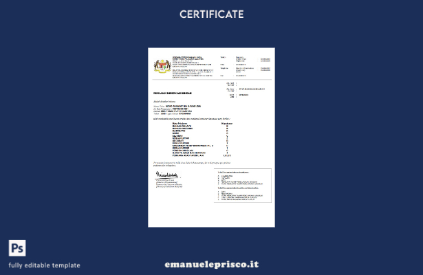 modello di certificato del Ministero dell'Istruzione della Malesia in stile veri